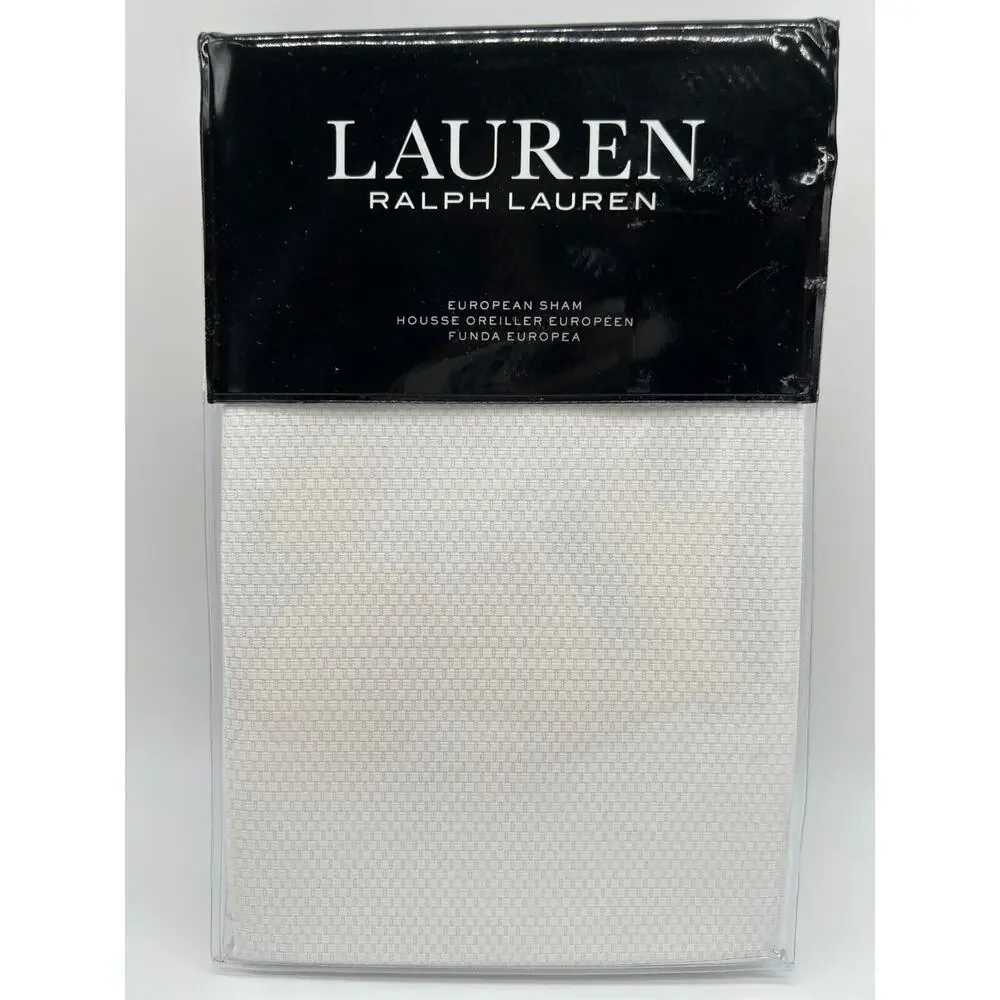 Ralph Lauren EDEN White/Blue Trim Pique EURO Sham 26x26 $135 NWT.,